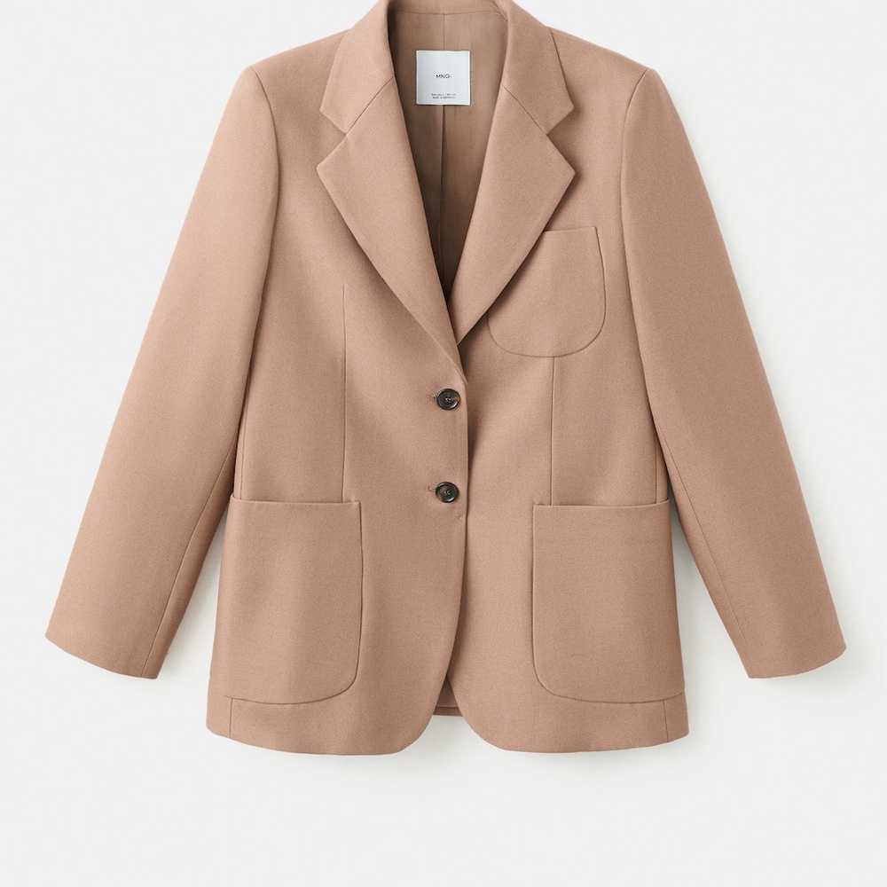 MANGO - Wool-blend suit blazer with pockets medium brown - L - Woman